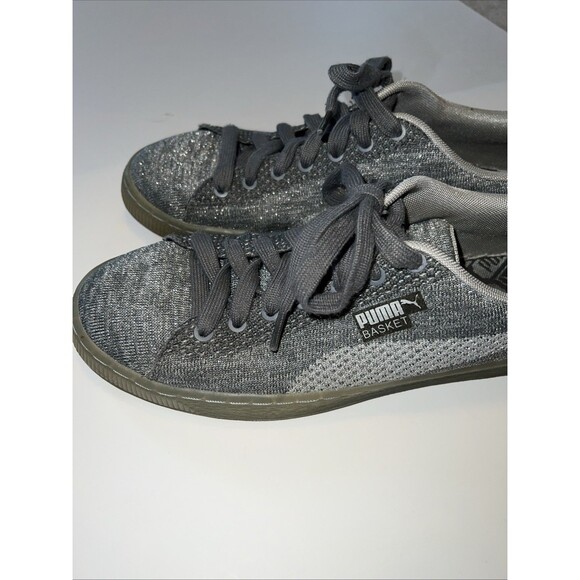 PUMA Shoes Mens 9 Basket Athletic Low Top Knit Sneakers 363087-01 Gray Fabric - Picture 2 of 7